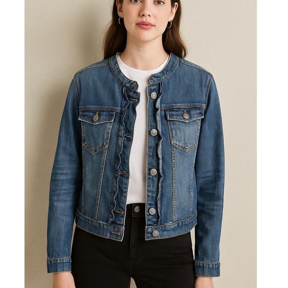 Garnet Hill Ruffled-Trimmed Denim Jacket - Picture 1 of 8